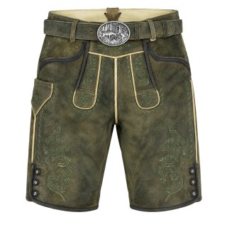 Echte Herrenlederhose aus Wildbockleder "LUTZ" braun Stick grün